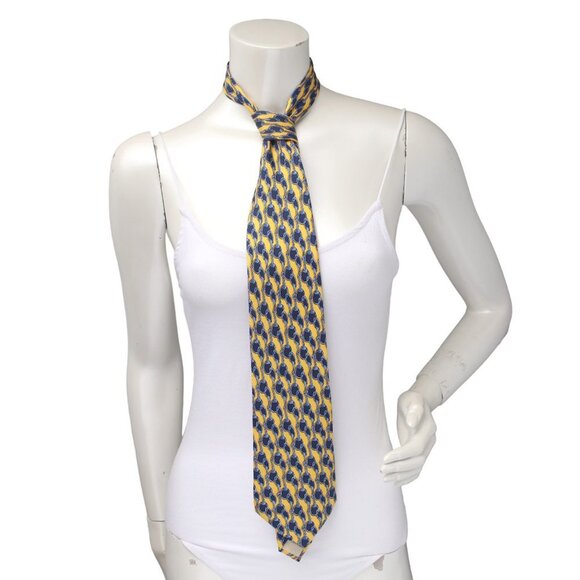 Fumagalli's Silk Tie Spain Vibrant Abstract Pattern Yellow Blue Summer Party - Picture 2 of 7